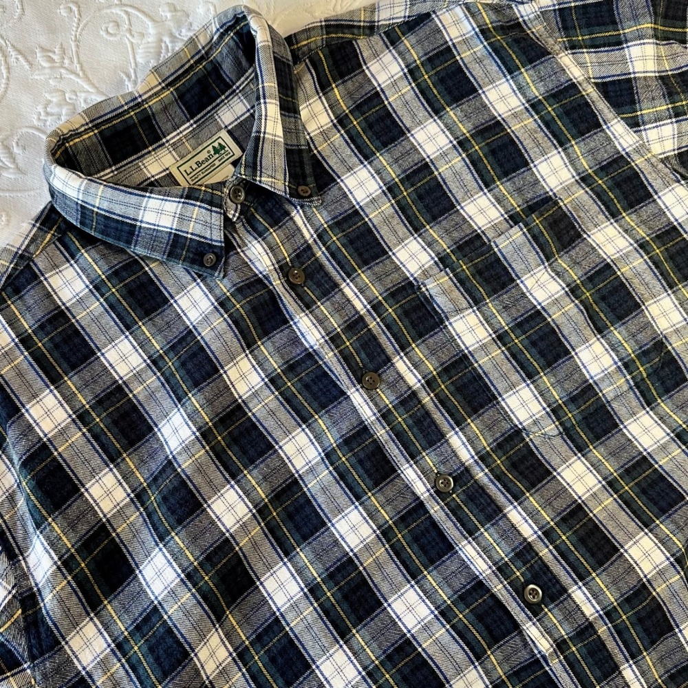 Vintage Y2K‎ L.L.Bean Mens Blue & Green Plaid Flannel Shirt Button Down Size XL